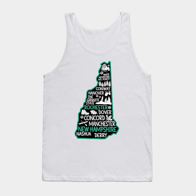 New Hampshire Rochester cute map Conway Hanover Dover Manchester Nashua The Granite State Tank Top by BoogieCreates